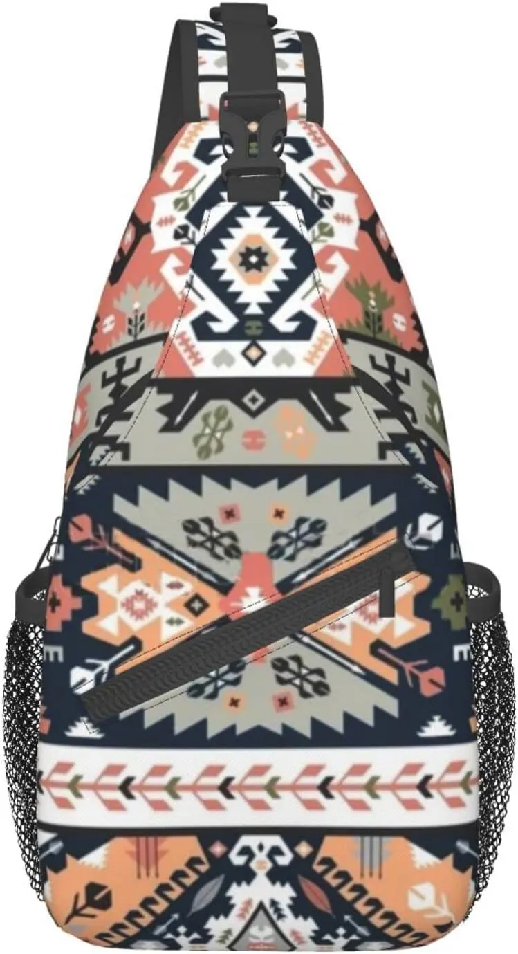 Men'S Crossbody Sling Backpack-Tribal Aztec Geometric Chest Bags Casual Sport Travel Hiking Daypack