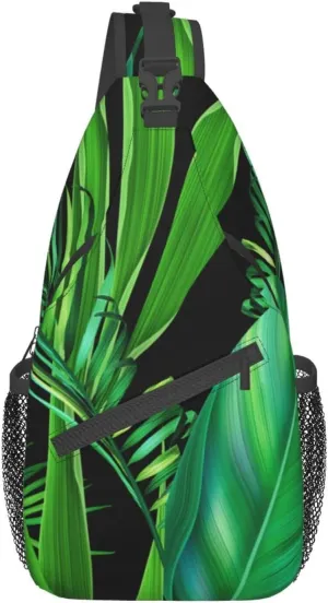 Men'S Crossbody Sling Backpack-Tropical Monstera Palm Tree Leaves Chest Bags Casual Sport Travel Hiking Daypack