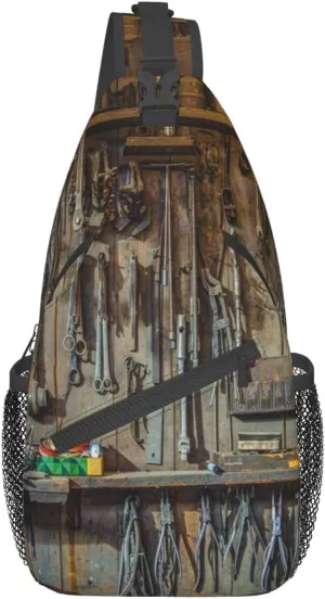 Men'S Crossbody Sling Backpack-Vintage Style Tools On Workshop Chest Bags Casual Sport Travel Hiking Daypack