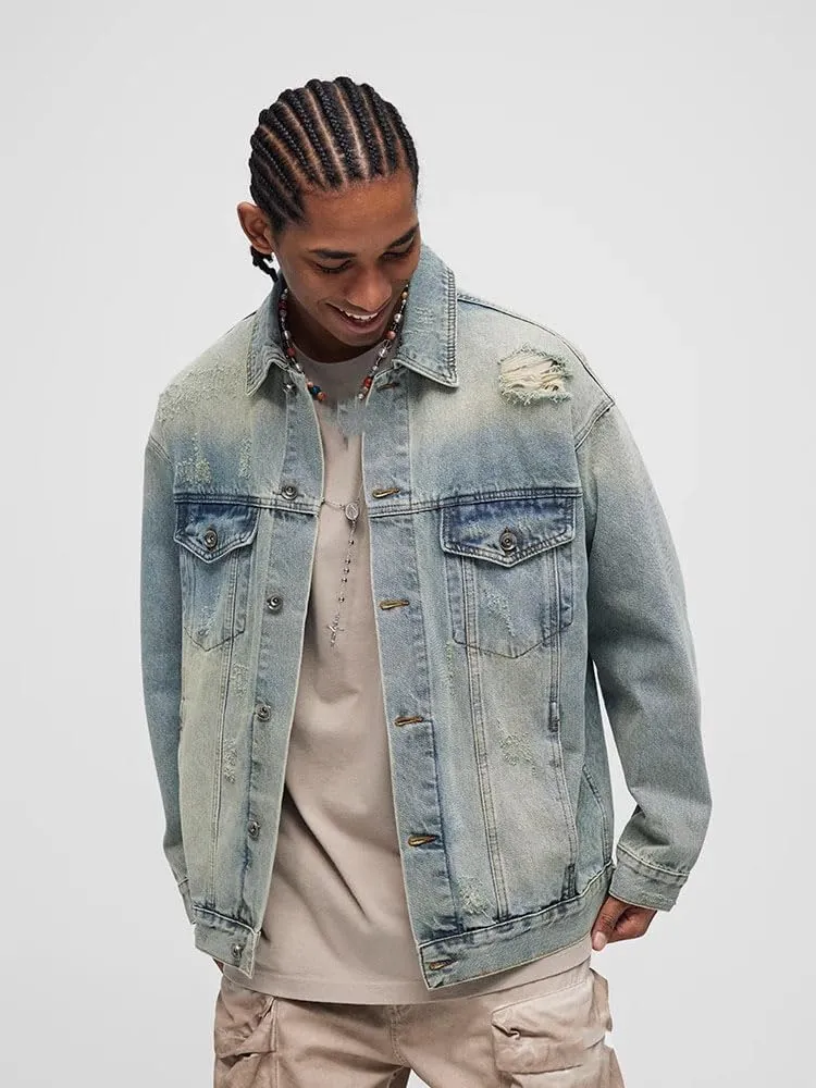 Men's Denim Jacket Multi-Pocket Casual Coat for Men