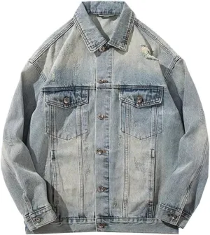 Men's Denim Jacket Multi-Pocket Casual Coat for Men