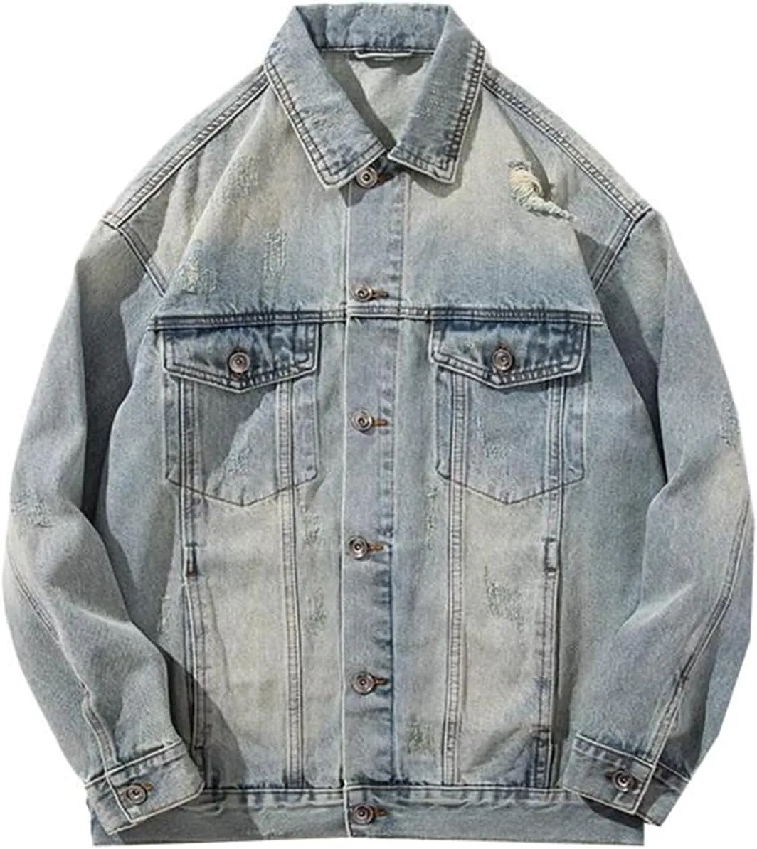 Men's Denim Jacket Multi-Pocket Casual Coat for Men