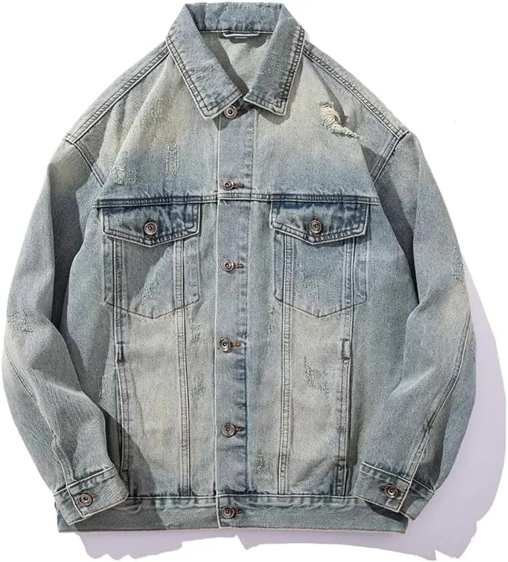 Men's Denim Jacket Multi-Pocket Casual Coat for Men