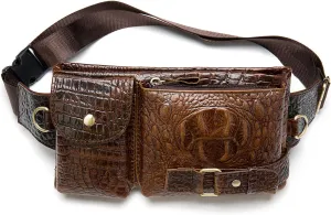 Mens Fanny Pack, Rugged Genuine Leather Waist Bags for Men Bumbag Waist Pack for Hands-free, Crocodile