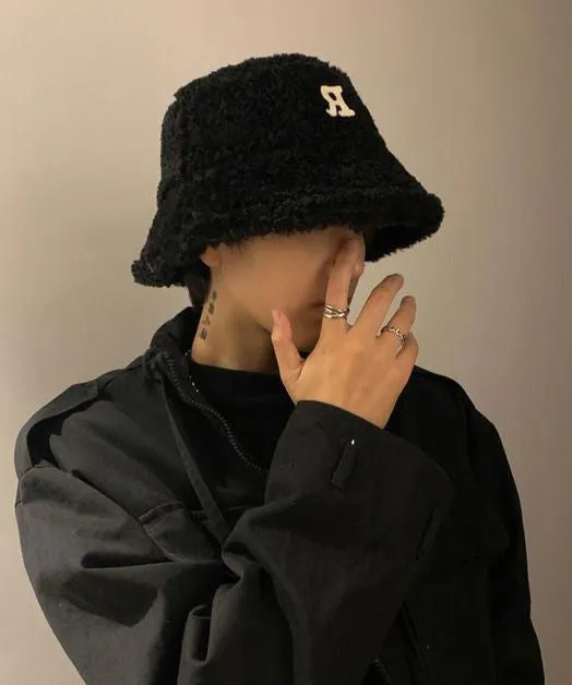 Men's Korean Version Black Versatile Faux Fur Bucket Hat TK035