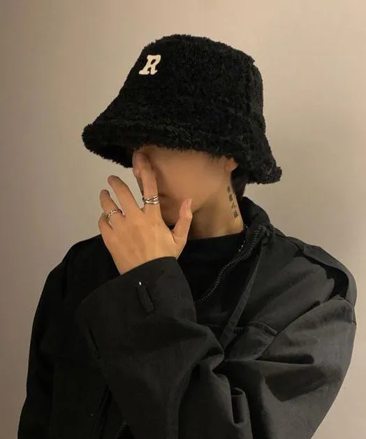Men's Korean Version Black Versatile Faux Fur Bucket Hat TK035