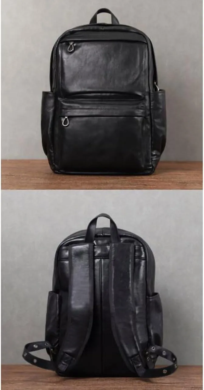 Mens Luggage Backpacks Casual Daypack Computers Laptop Bags Genuine Leather Travel Bags Briefcases(Black)
