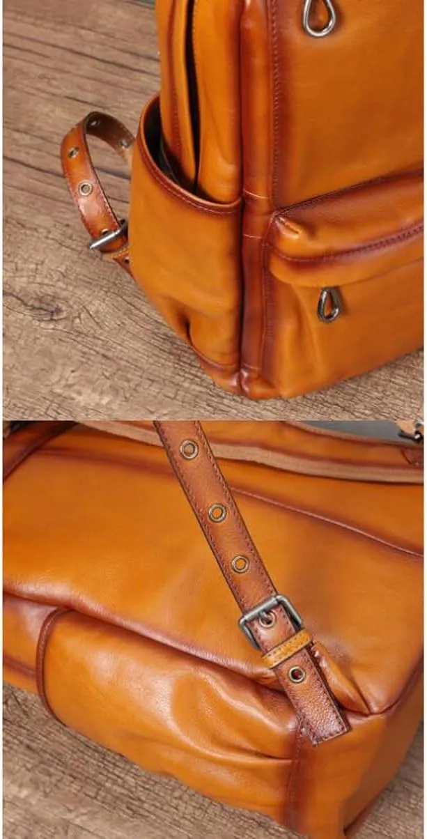 Mens Luggage Backpacks Casual Daypack Computers Laptop Bags Genuine Leather Travel Bags Briefcases(Black)