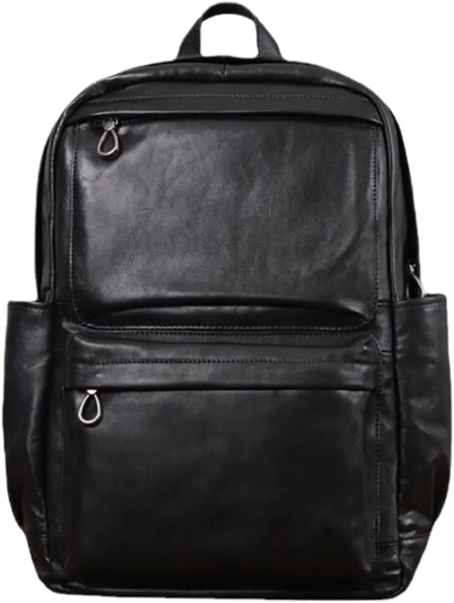Mens Luggage Backpacks Casual Daypack Computers Laptop Bags Genuine Leather Travel Bags Briefcases(Black)