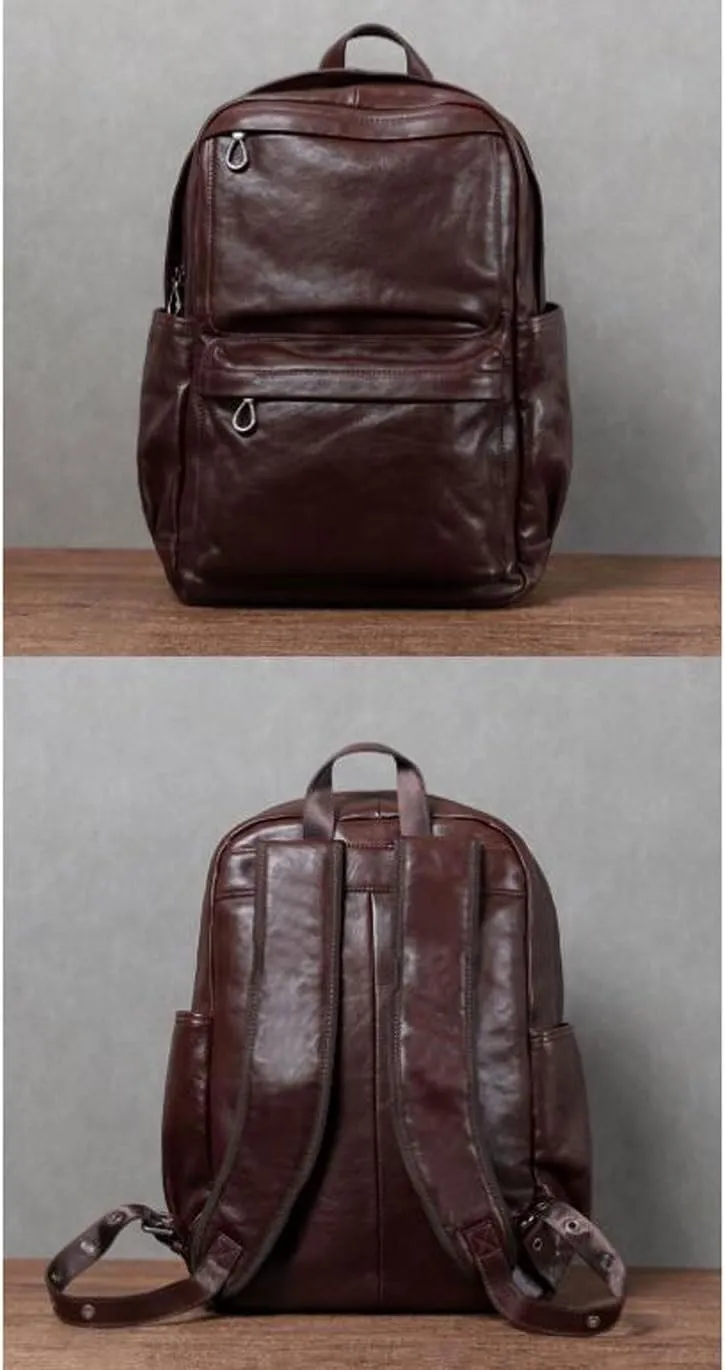 Mens Luggage Backpacks Casual Daypack Computers Laptop Bags Genuine Leather Travel Bags Briefcases(Brown)