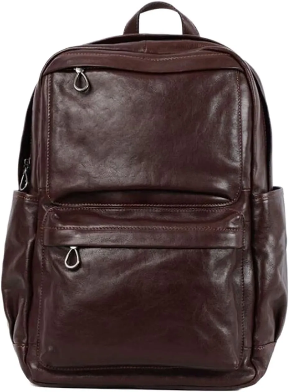 Mens Luggage Backpacks Casual Daypack Computers Laptop Bags Genuine Leather Travel Bags Briefcases(Brown)