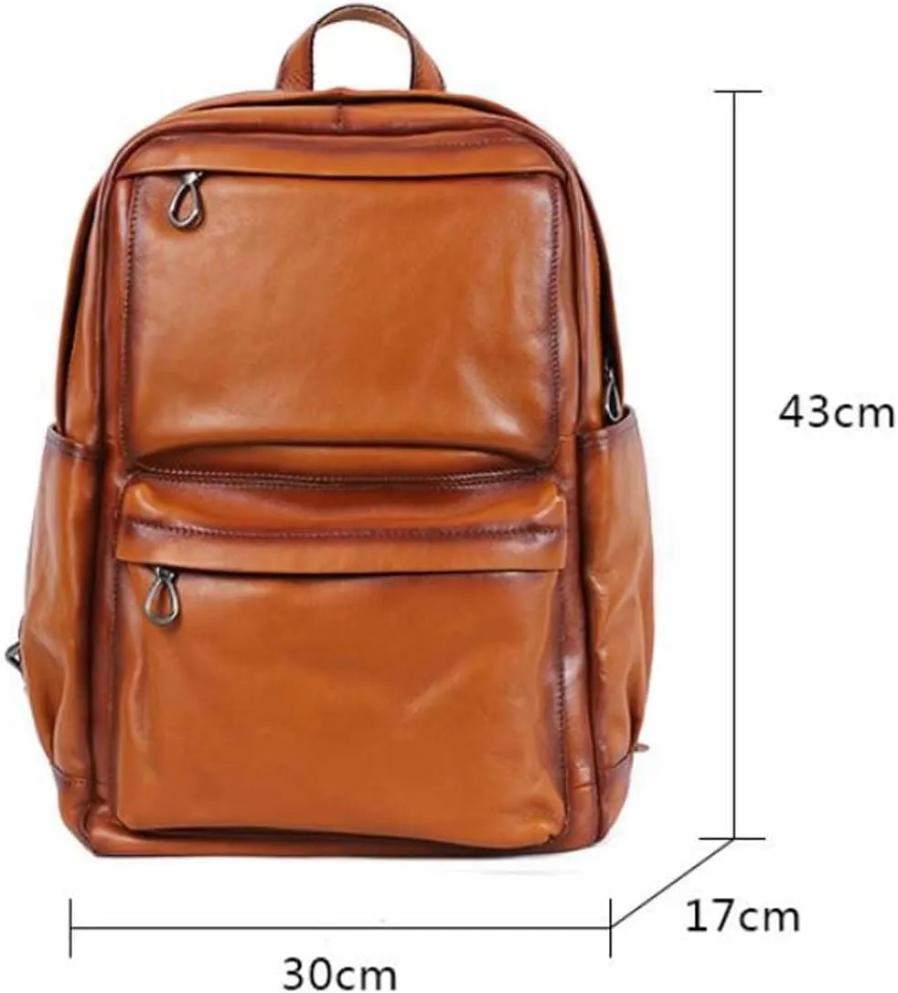 Mens Luggage Backpacks Casual Daypack Computers Laptop Bags Genuine Leather Travel Bags Briefcases(Brown)