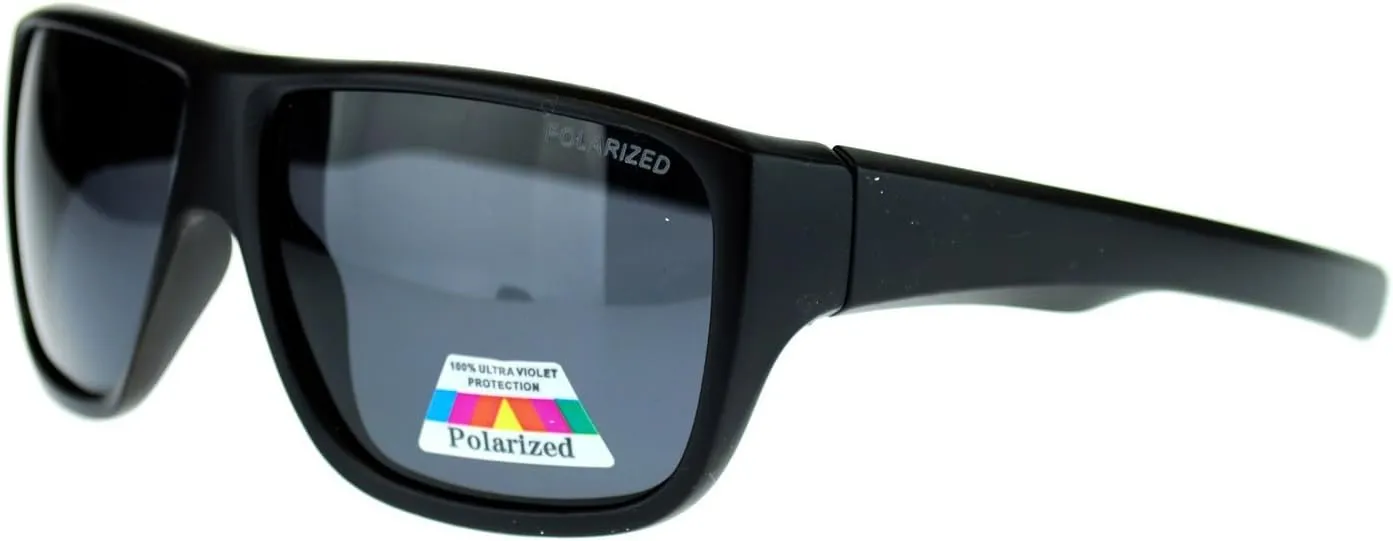 Mens Oversized Rectangular Polarized Sporty Plastic Biker Sunglasses