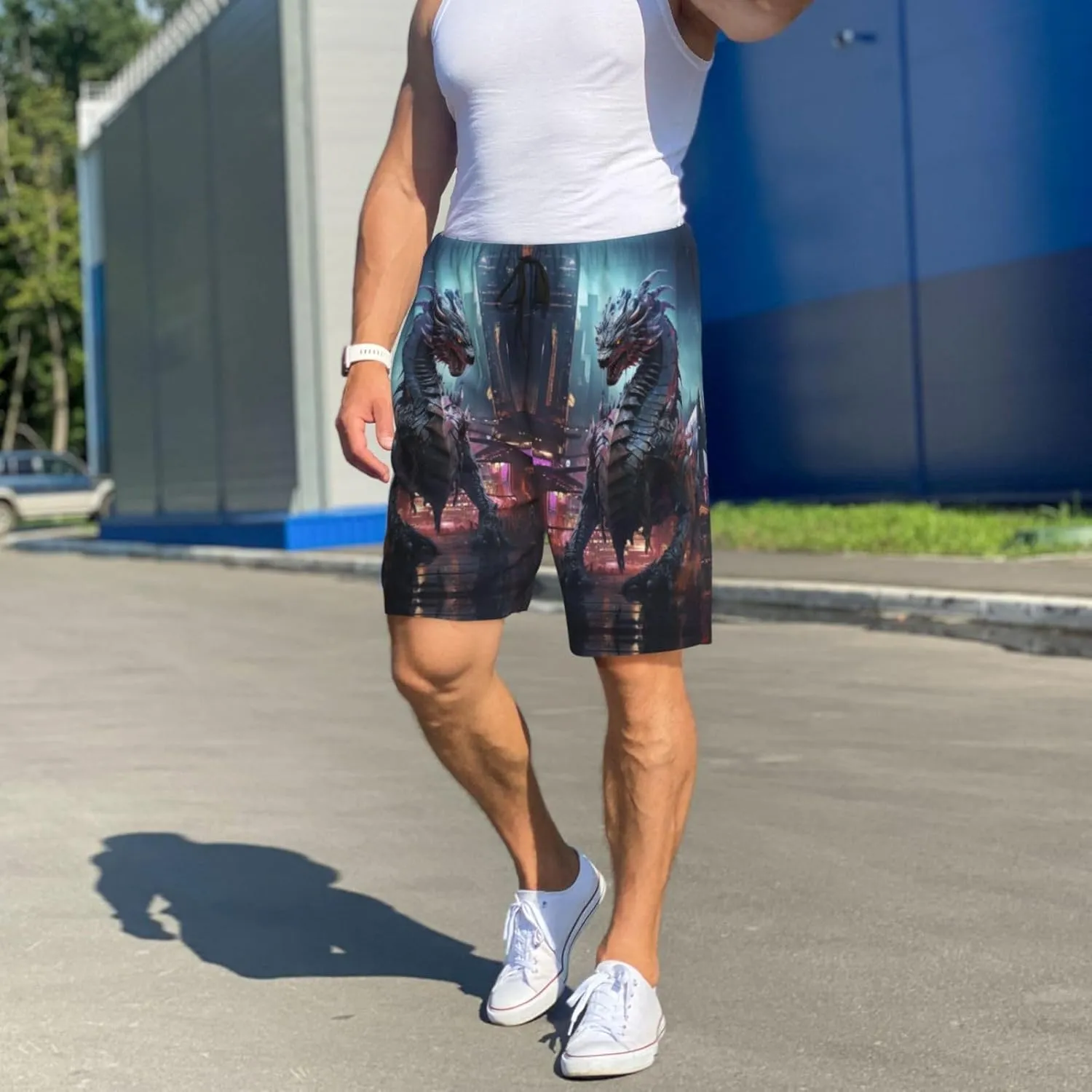 Mens Pajama Pants - Urban Mechanical Dragon Sleep Comfy Shorts Mens Pajama Shorts, Pj Pants for Mens Lounge Shorts