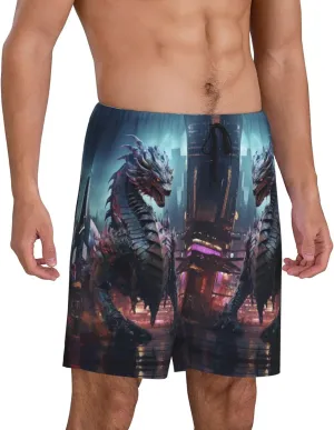 Mens Pajama Pants - Urban Mechanical Dragon Sleep Comfy Shorts Mens Pajama Shorts, Pj Pants for Mens Lounge Shorts
