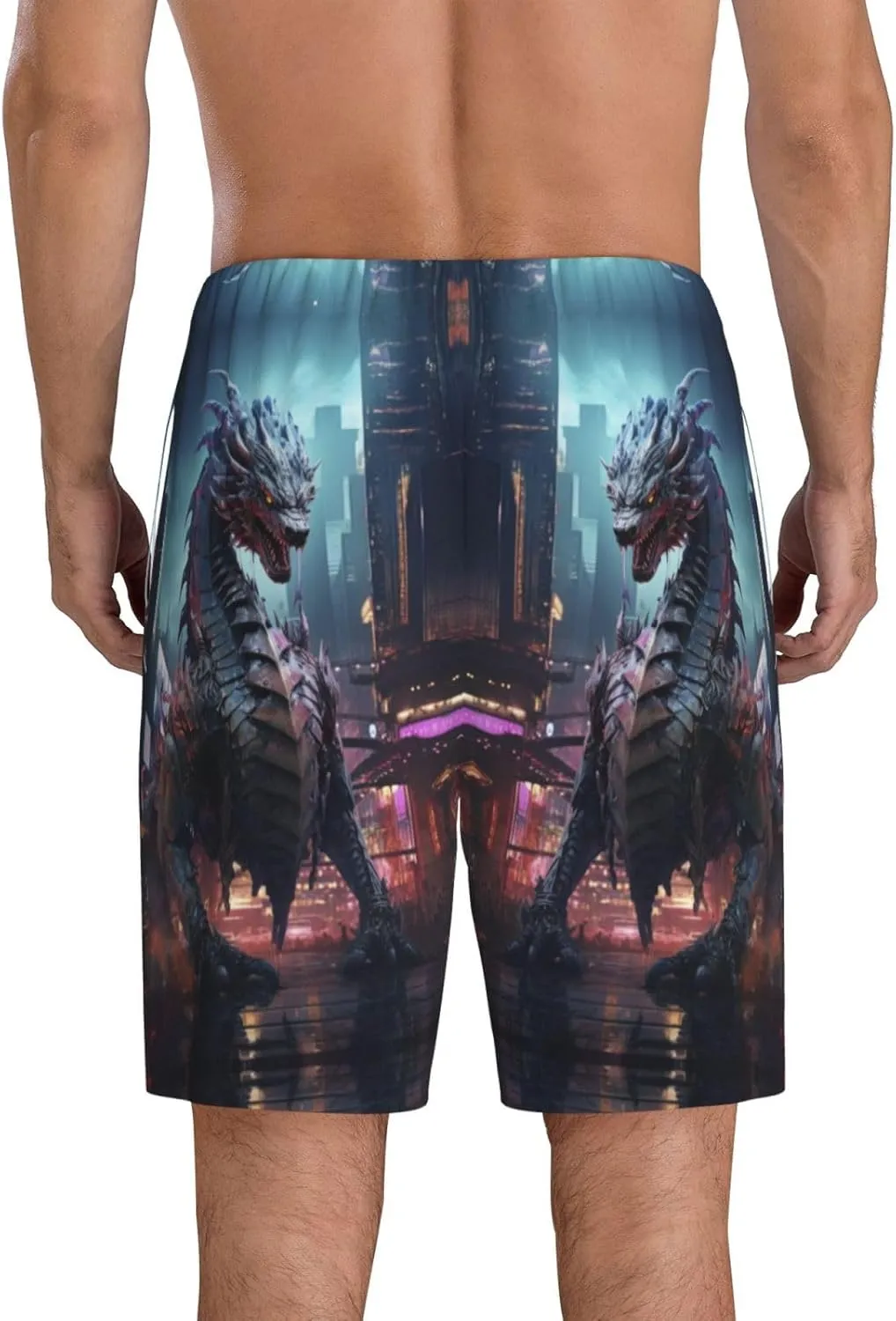Mens Pajama Pants - Urban Mechanical Dragon Sleep Comfy Shorts Mens Pajama Shorts, Pj Pants for Mens Lounge Shorts