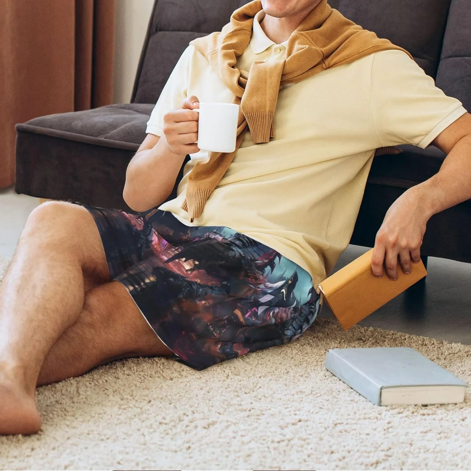 Mens Pajama Pants - Urban Mechanical Dragon Sleep Comfy Shorts Mens Pajama Shorts, Pj Pants for Mens Lounge Shorts