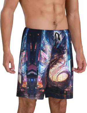 Mens Pajama Pants - Urban Style Colorful Dragon Sleep Comfy Shorts Mens Pajama Shorts, Pj Pants for Mens Lounge Shorts