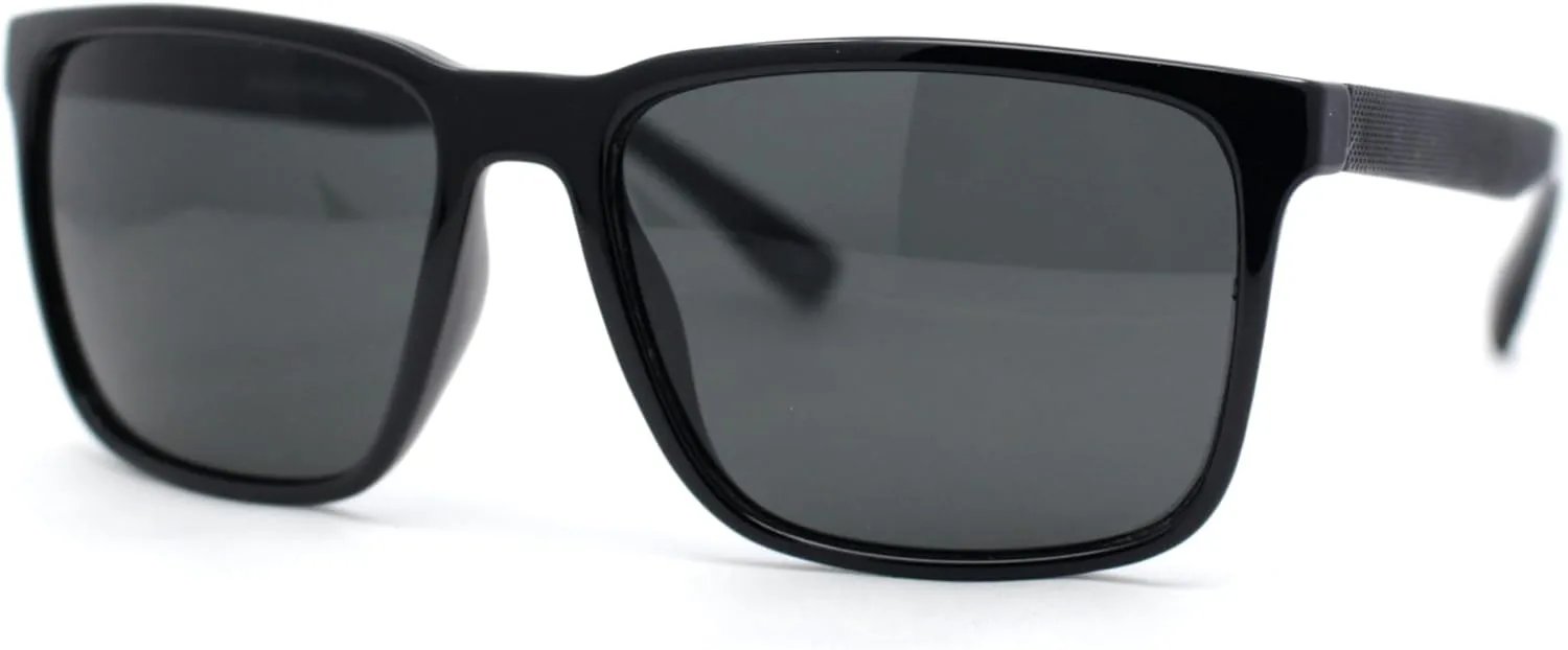 Mens Rectangular Minimal Horn Rim Sporty Gentlemanly Sunglasses