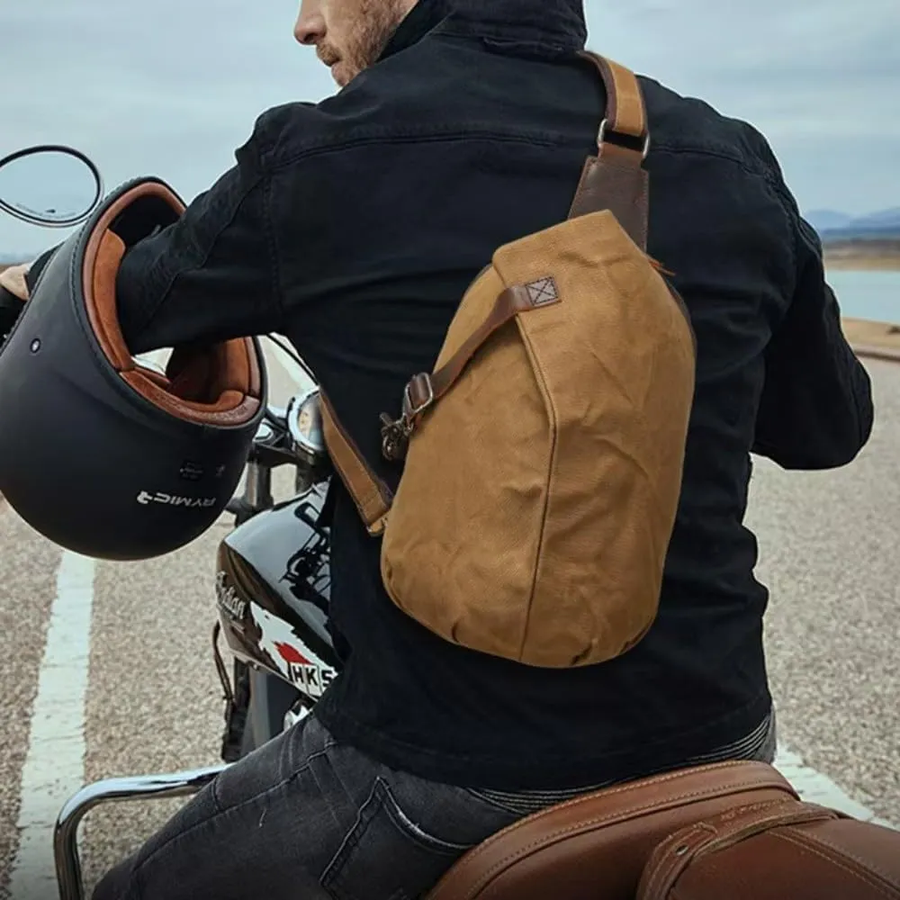 Men's Sling Backpack Waxed Canvas Crossbody Bag Casual Daypacks