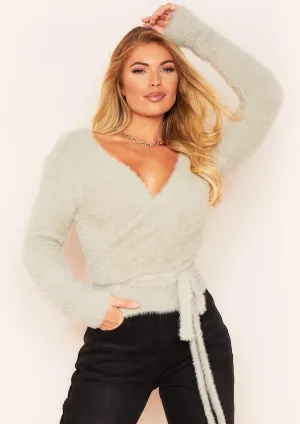 Meri Sage Fluffy Thick Knit Tie Waist Cardigan