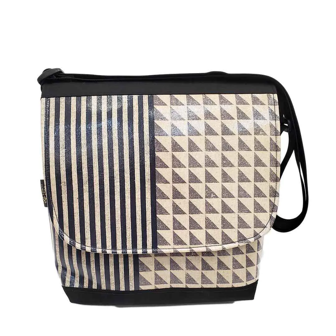 Messenger Bag - Reinforced Tall - Geo Gray Stripe Gray by Laarni and Tita