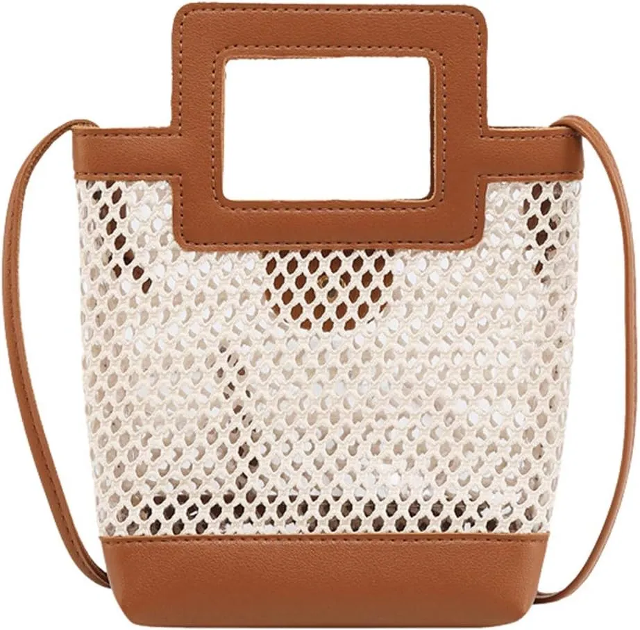 Messenger Beach Weaving Bags Hollow Fashion Shoulder Women Hasp Hand Bag Canvas Shoulder Bags (Brown, One Size)