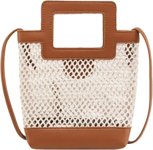 Messenger Beach Weaving Bags Hollow Fashion Shoulder Women Hasp Hand Bag Canvas Shoulder Bags (Brown, One Size)