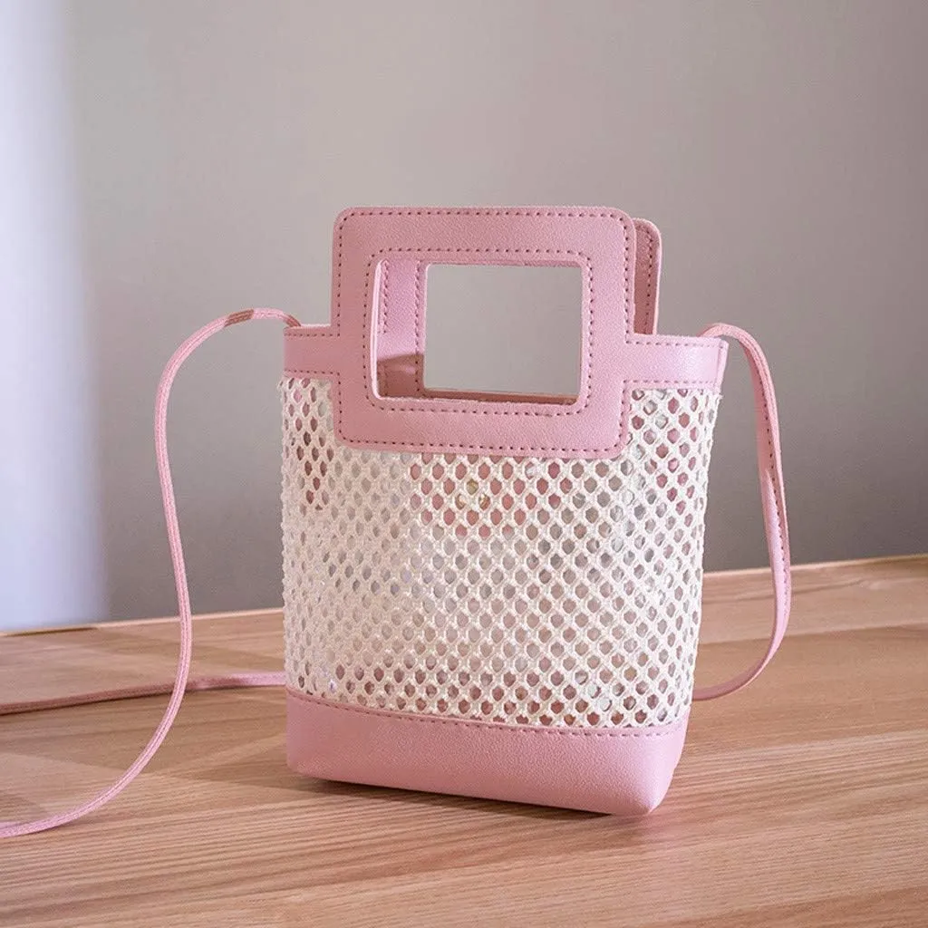 Messenger Beach Weaving Bags Hollow Fashion Shoulder Women Hasp Hand Bag Canvas Shoulder Bags (One Size)