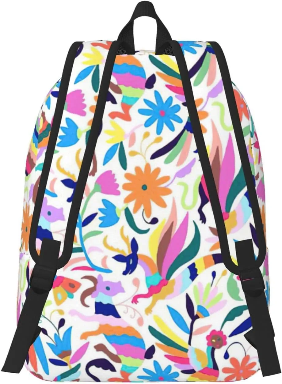 Mexican Otomi Animals Print Canvas Backpack Women,Mens Travel Casual Daypack Bookbag For Laptop Work Travel Hiking
