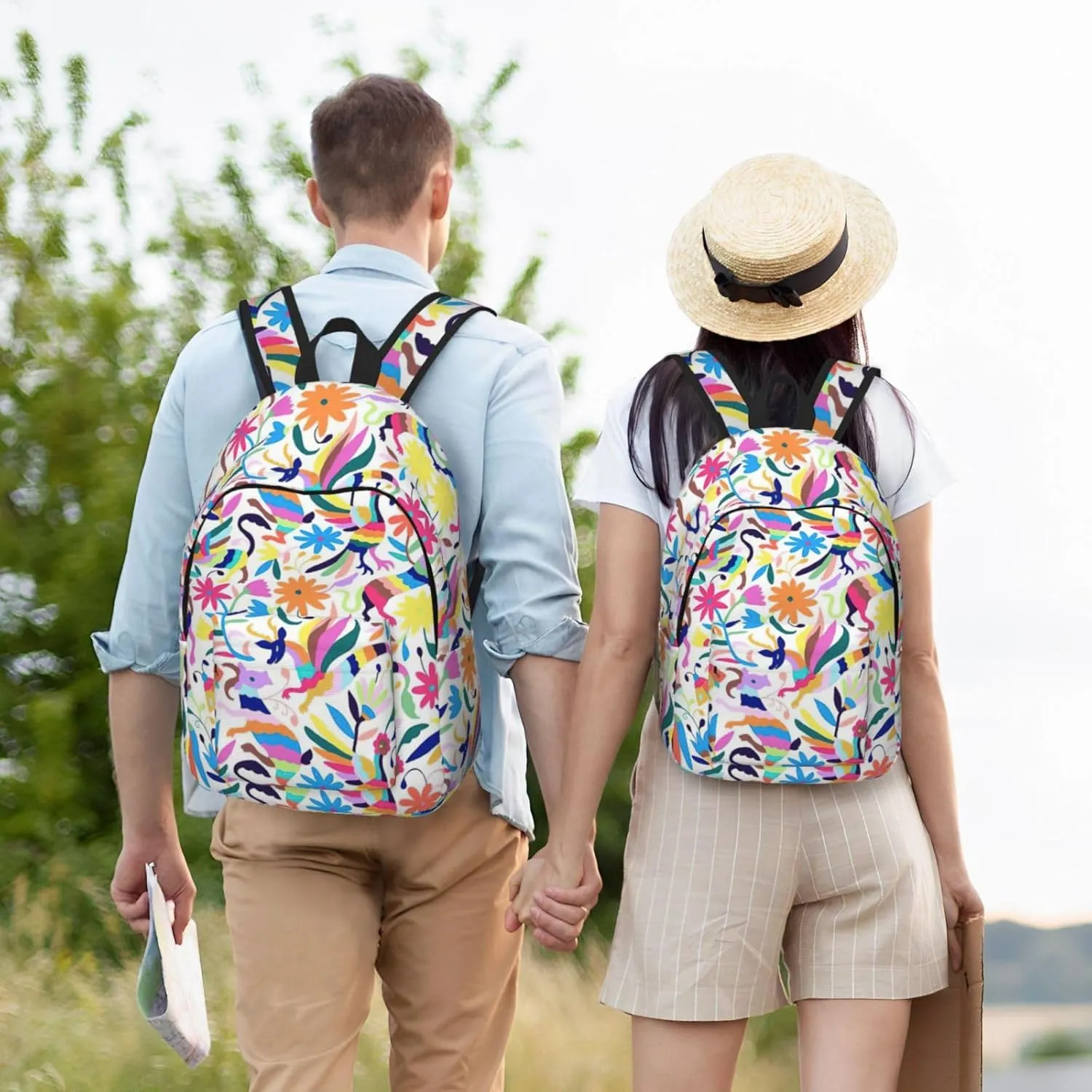 Mexican Otomi Animals Print Canvas Backpack Women,Mens Travel Casual Daypack Bookbag For Laptop Work Travel Hiking