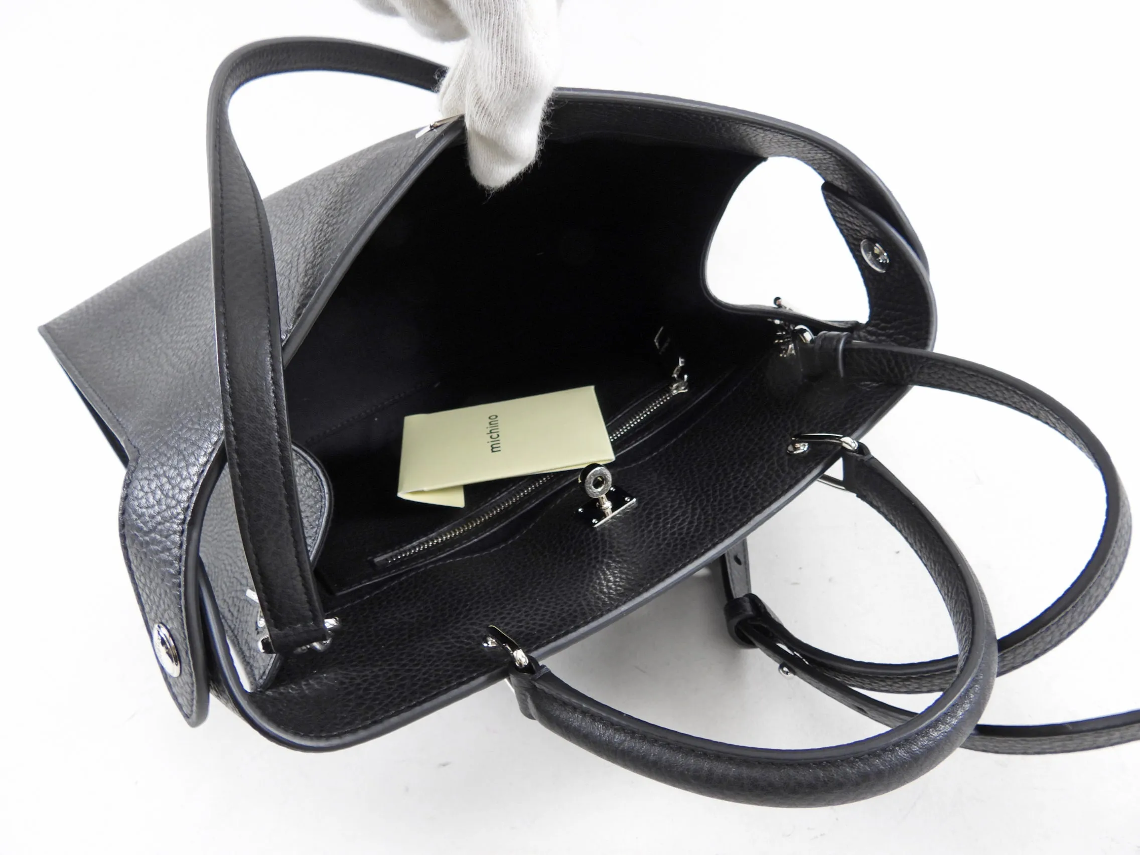 Michino Black Leather Lutece PM Top Handle Bag