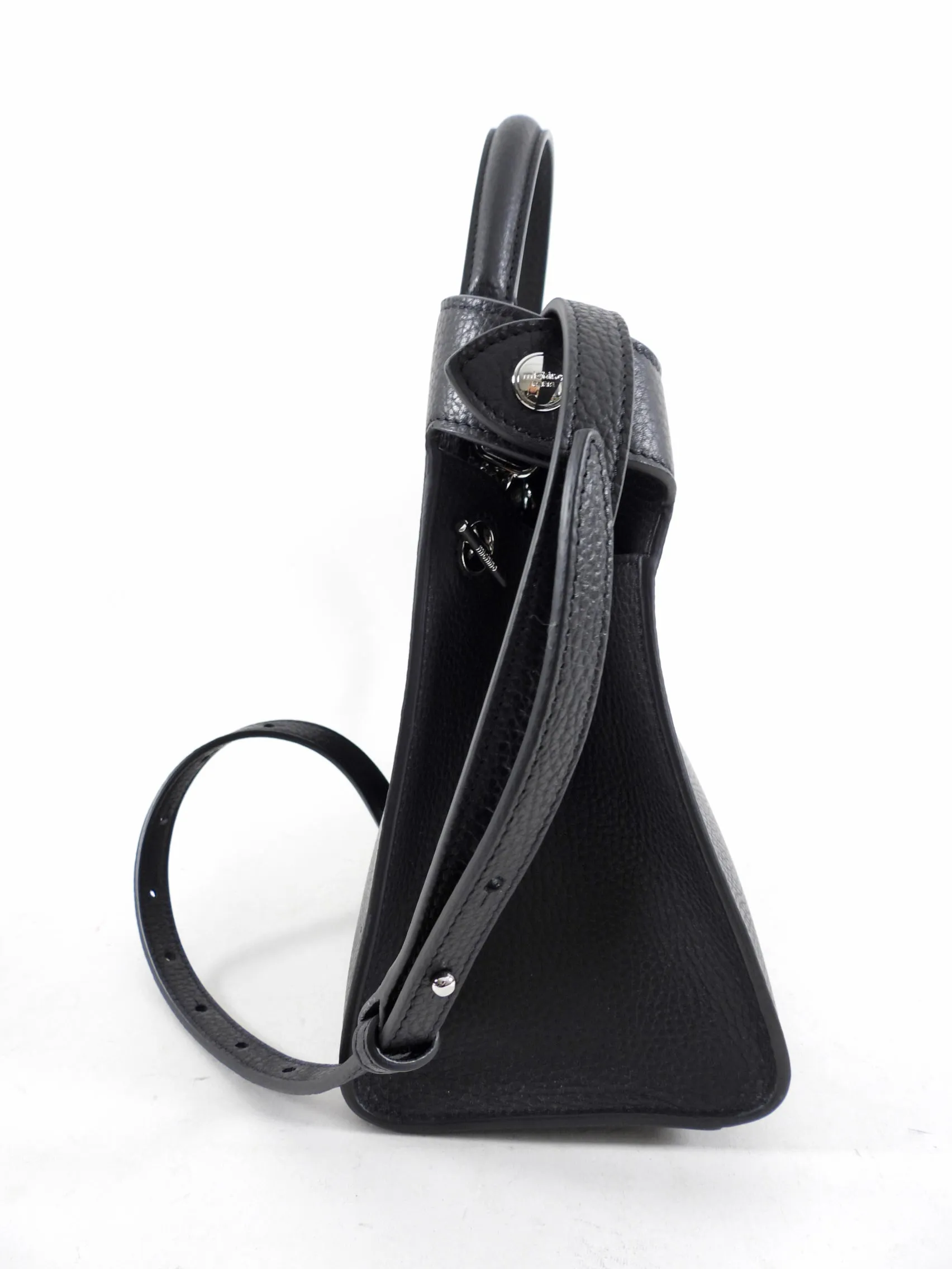 Michino Black Leather Lutece PM Top Handle Bag