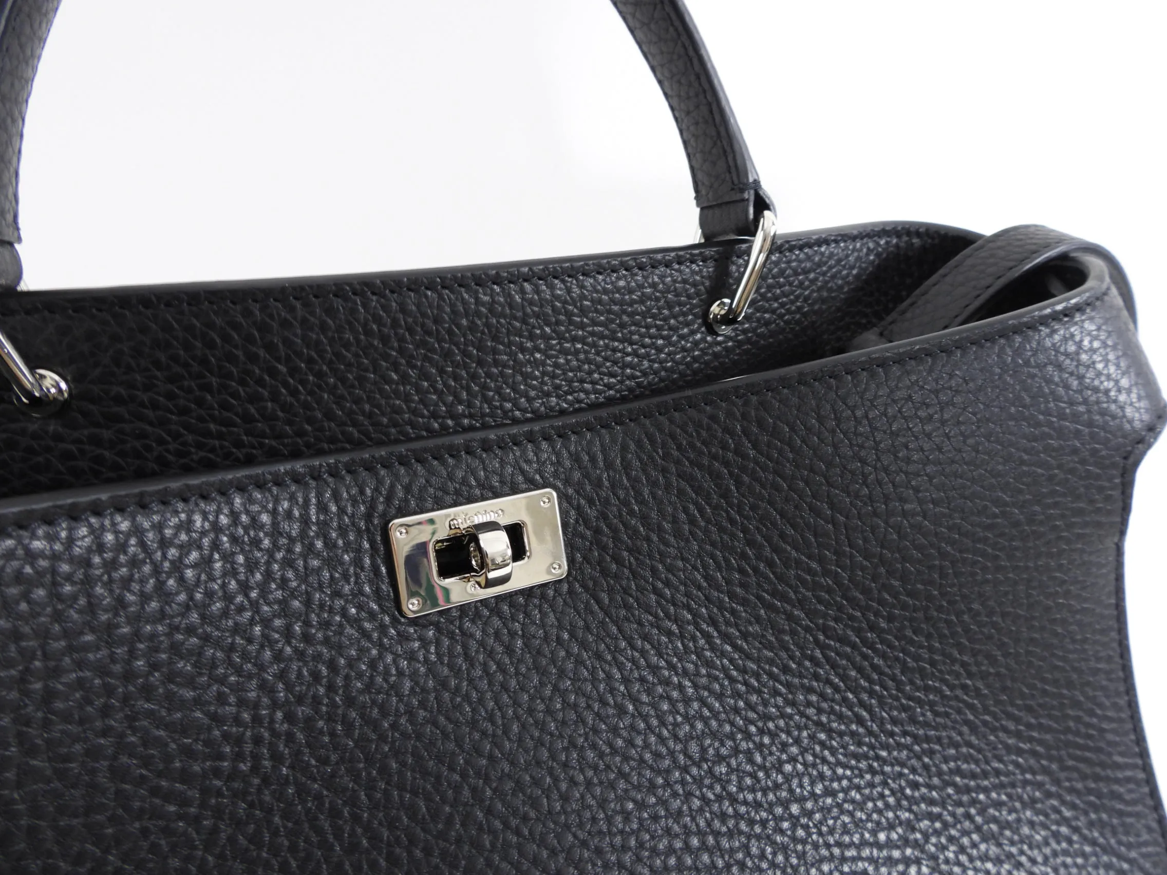 Michino Black Leather Lutece PM Top Handle Bag