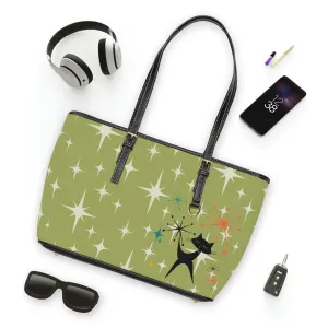 Mid Century Atomic Starburst Green, Atomic Kitschy Cat, Retro  Shoulder Bag