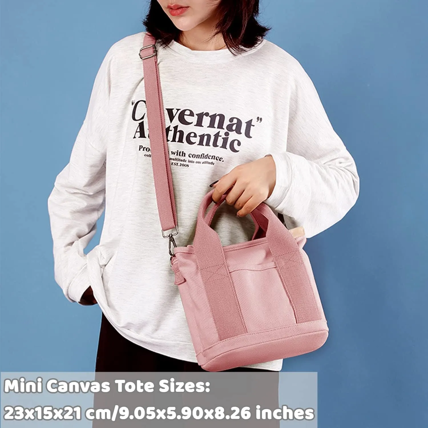 MINGRI Canvas Tote Bag for Women, Small Tote Bag with Zip, Canvas Crossbody Bag, Everything Tote Bag with Compartments