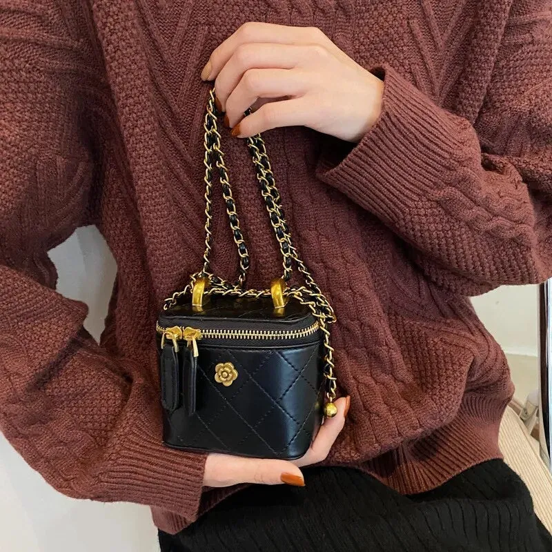 Mini Camellia Quilted Bucket Bag