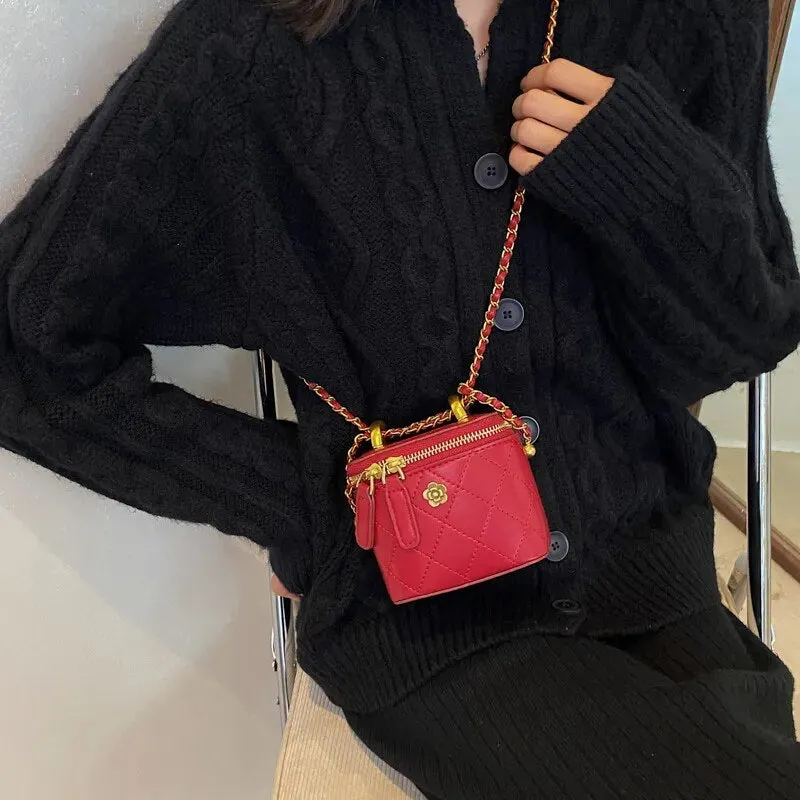 Mini Camellia Quilted Bucket Bag