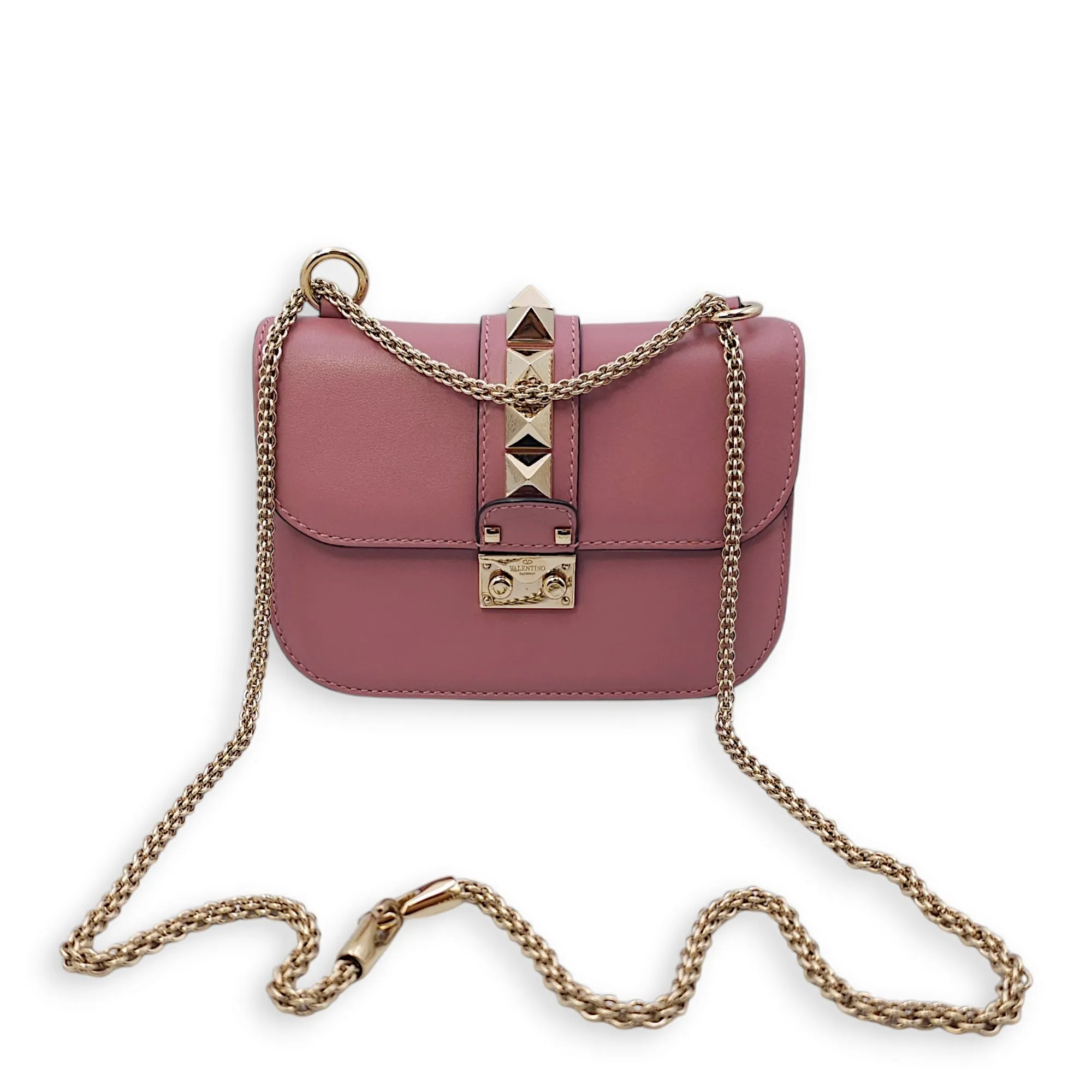 Mini Glam Lock Flap 20x13x6.5cm Pink Crossbody Bag in Calfskin, Gold hardware