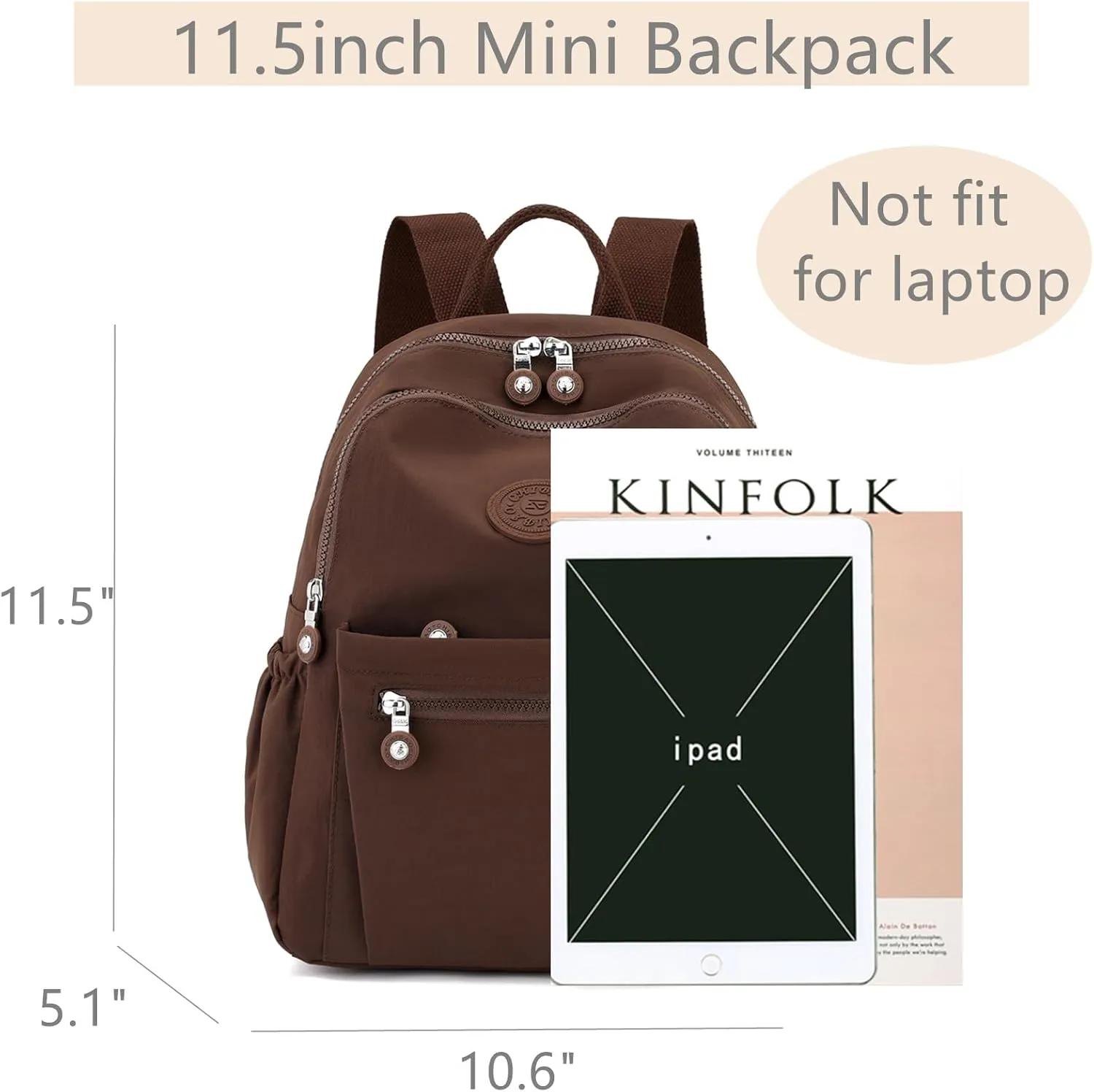 Mini Nylon Women Backpacks,11L Small Ladies backpacks Casual Lightweight Women Shopping Travel Daypack (Brown)