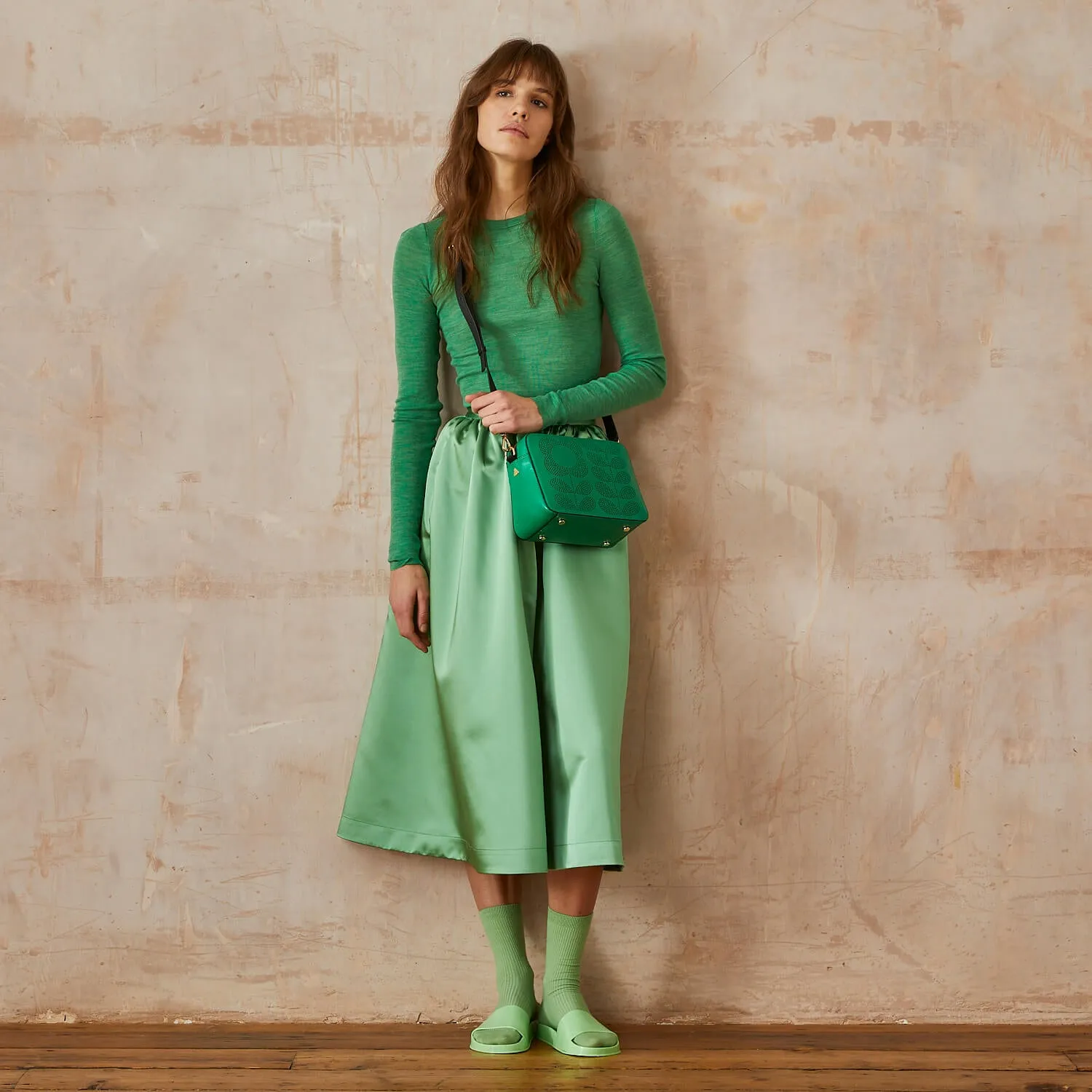 Minola Crossbody - Punched Tall Flower Green