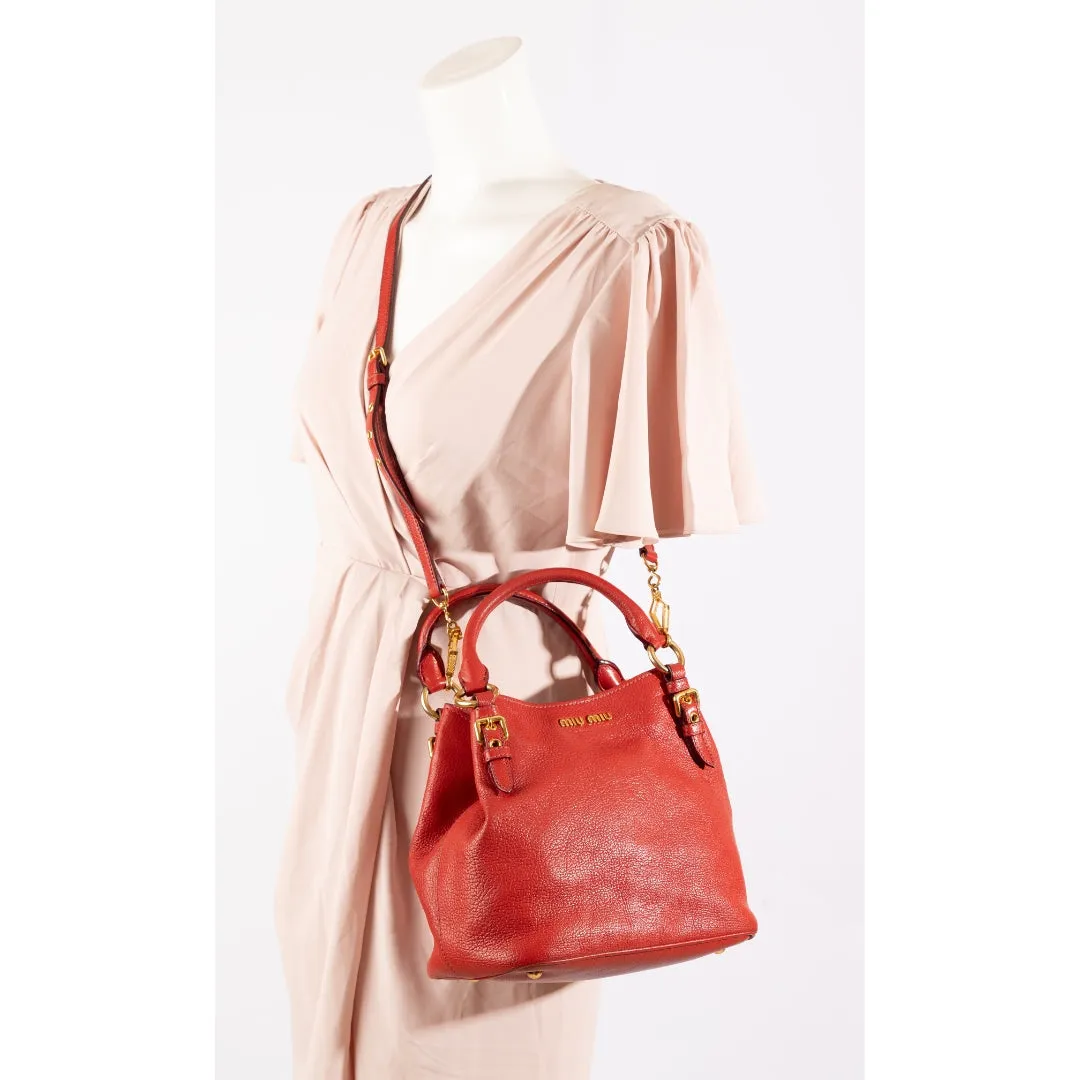 Miu Miu Red Leather Bucket Bag