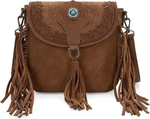 Montana West Flap Fringe Shoulder Bag for Women Embroidered Purse