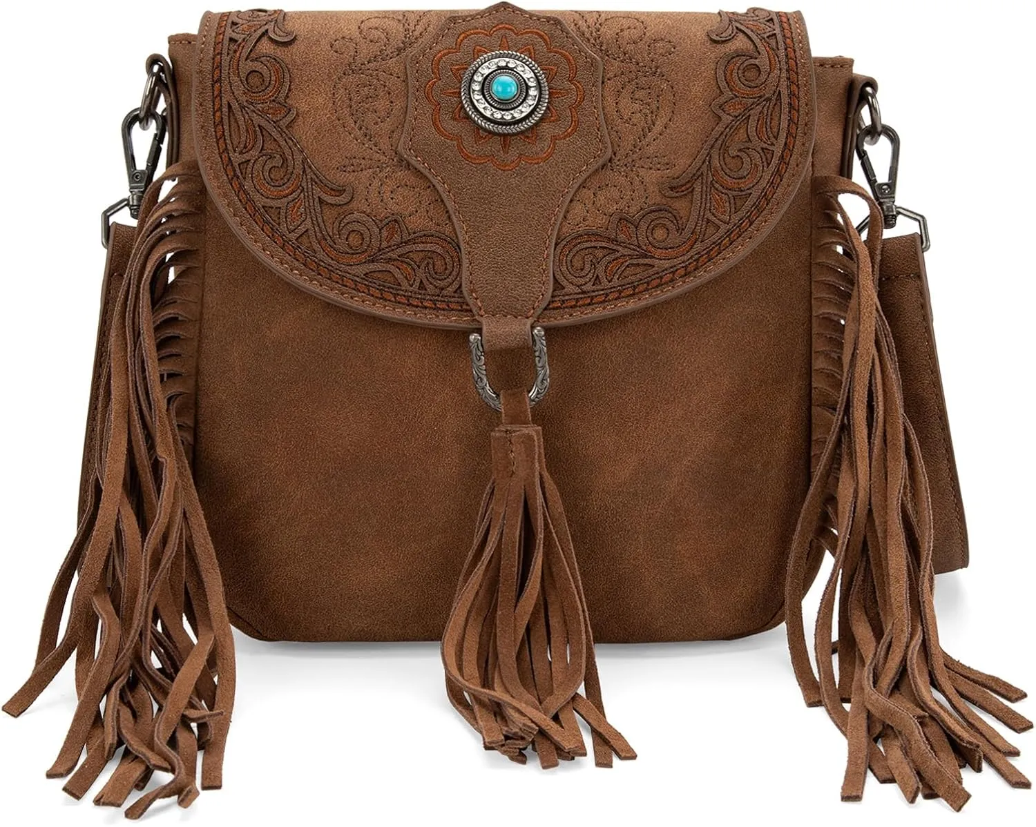 Montana West Flap Fringe Shoulder Bag for Women Embroidered Purse