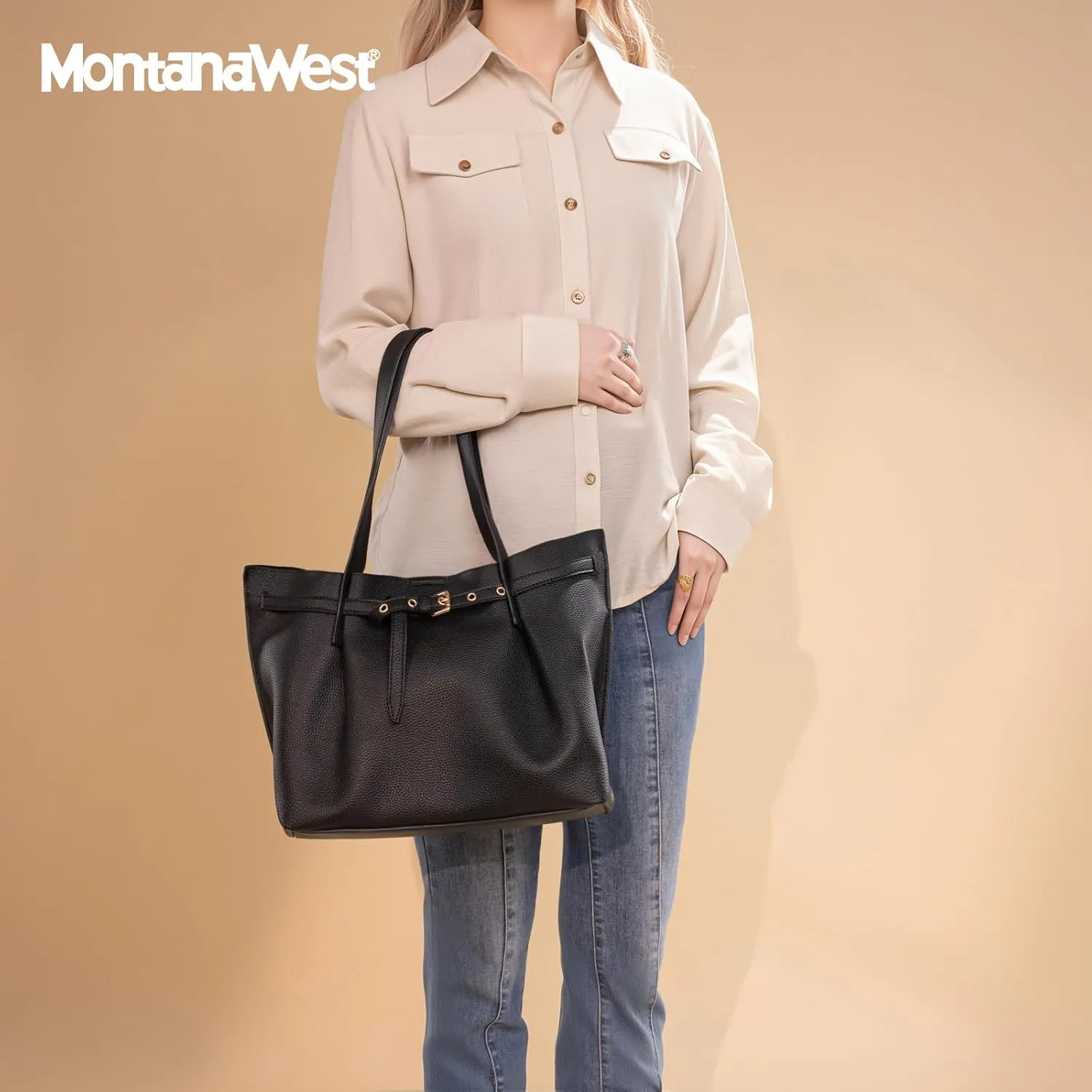 Montana West Tote Bag for Women Designer Purses and Handbags with Belted Detailing