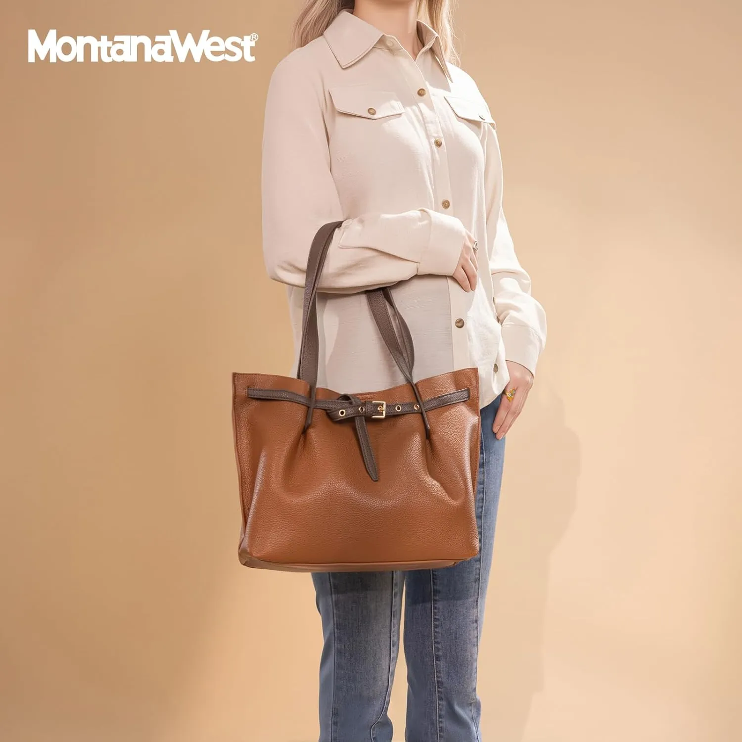 Montana West Tote Bag for Women Designer Purses and Handbags with Belted Detailing