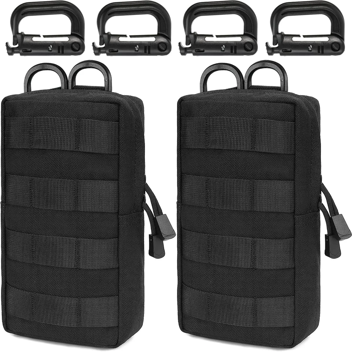 MUCHER 2 Pack Molle Bag Tactical Waist Bags EDC Utility Bum Bag Waist Bag with 4 Hooks Backpack Additional Pockets for Outdoor Hiking Hunting Camping Training (L, Black)