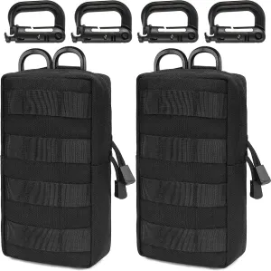 MUCHER 2 Pack Molle Bag Tactical Waist Bags EDC Utility Bum Bag Waist Bag with 4 Hooks Backpack Additional Pockets for Outdoor Hiking Hunting Camping Training (L, Black)