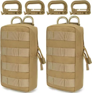 MUCHER 2 Pack Molle Bag Tactical Waist Bags EDC Utility Bum Bag Waist Bag with 4 Hooks Backpack Additional Pockets for Outdoor Hiking Hunting Camping Training (L, Khaki)