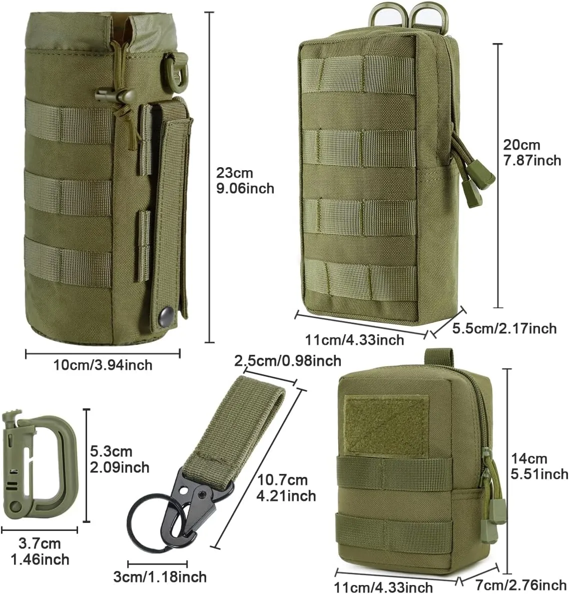 MUCHER 3 Pack Molle Bag Tactical Waist Bags EDC Utility Bum Bag Waist Bag with 3 Hooks and Key Ring for Outdoor Hiking Hunting Camping Training